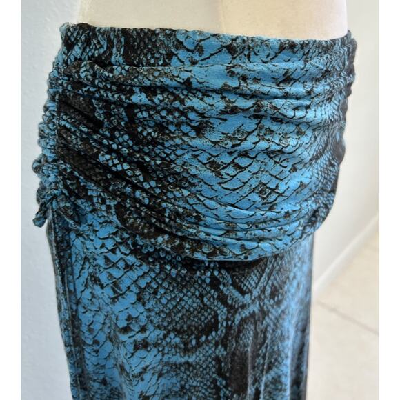 Y2K Fold Over Maxi Dress / Skirt Snakeskin boho stretch hippie Resort 90s Venus - Picture 8 of 12